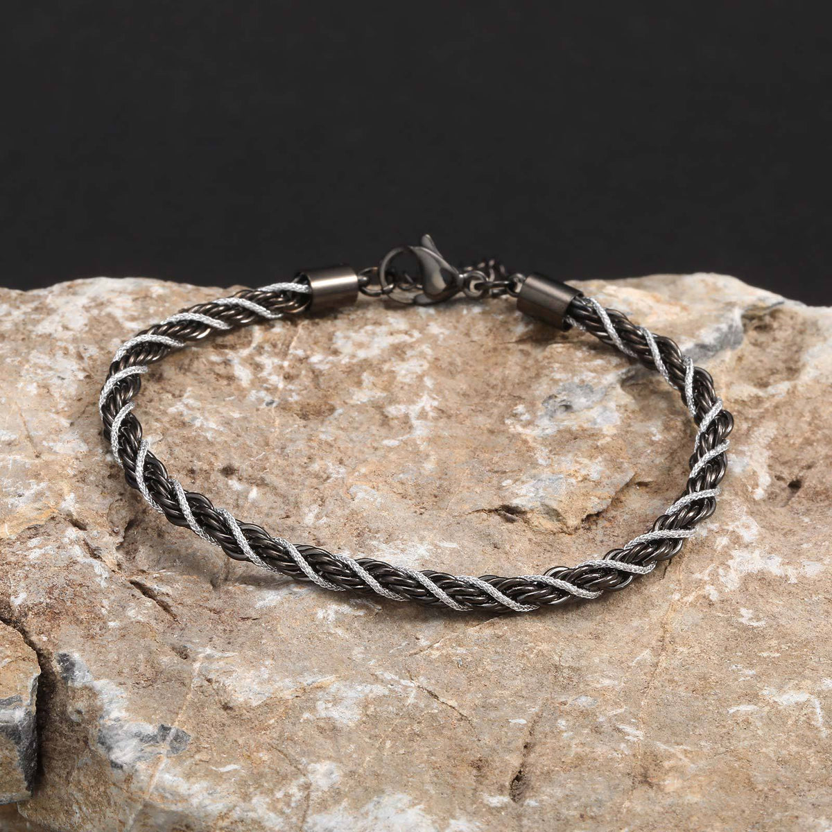 Braided Black Stainless Steel Bracelet for Men