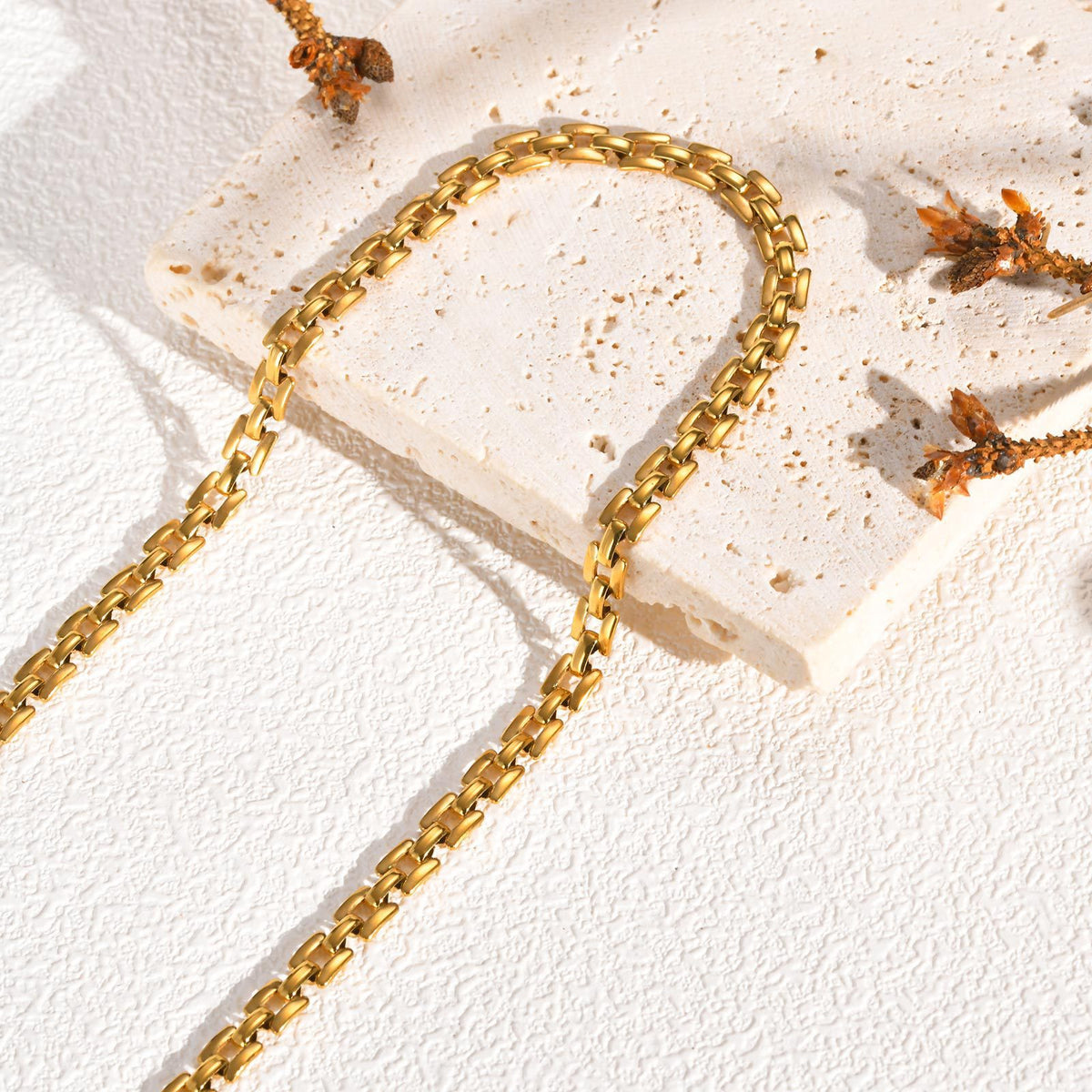 Stainless Steel Strap Chain Gold Necklace Ladies