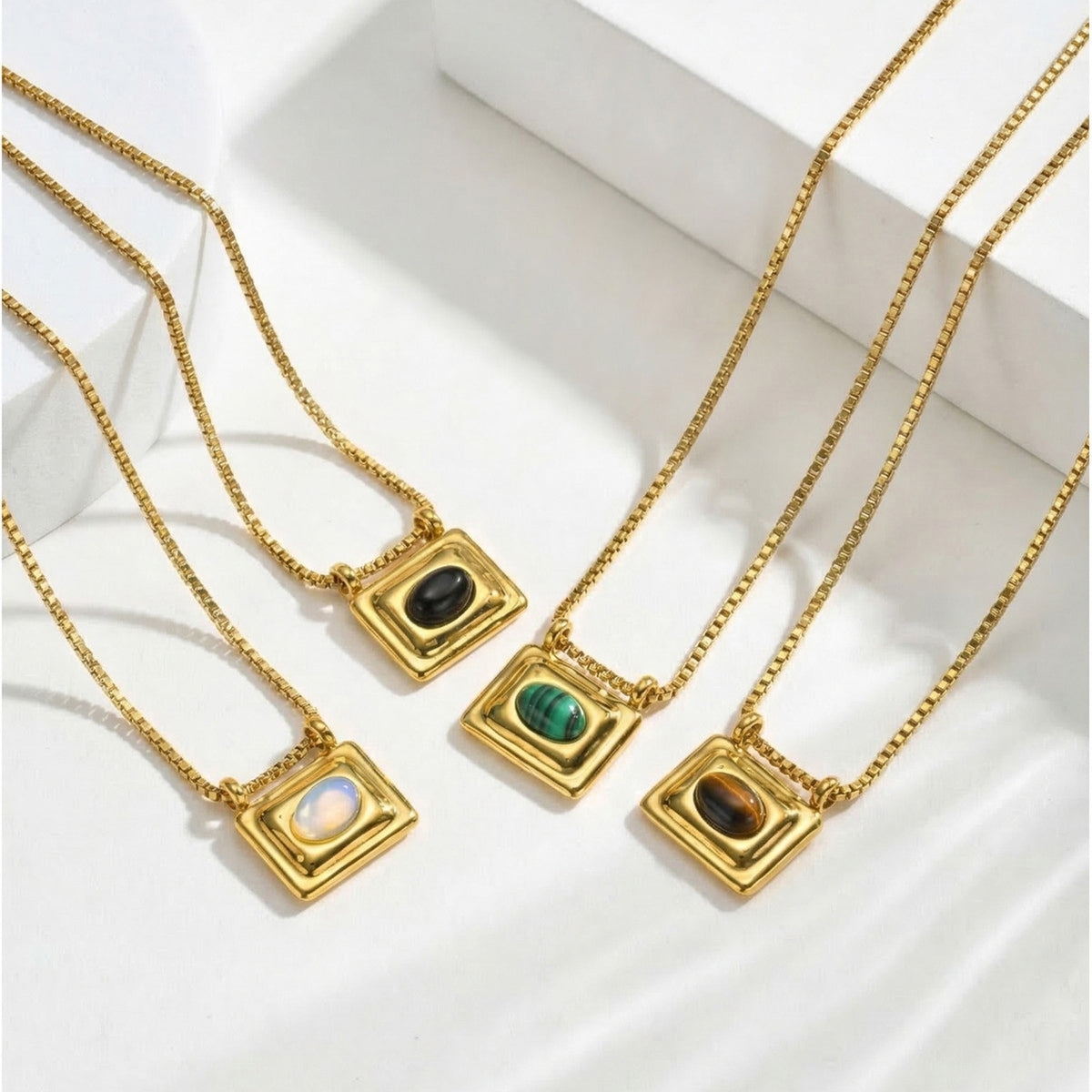 Version Of Sweet Cool Wind Live Broadcast Women's Stainless Steel Rectangular Natural Necklace