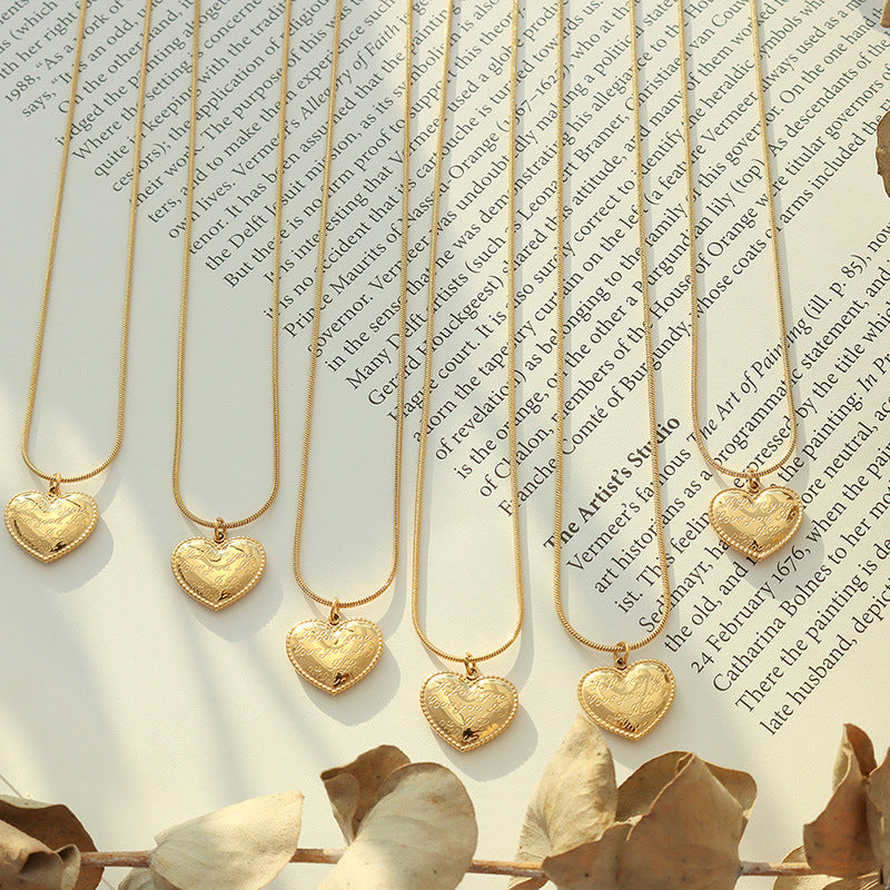 Luxurious 18K Gold Plated Stainless Steel Necklace with Engraved Peach Heart
