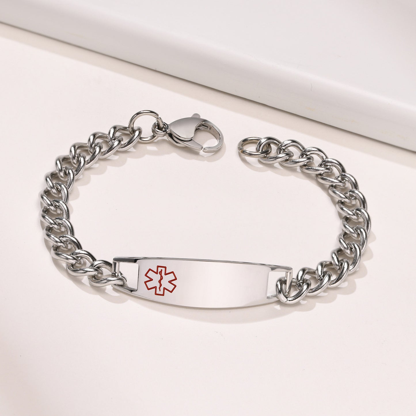 Foreign Trade European And American Jewelry 21.5CM Stainless Steel Medical Logo Curved Bracelet