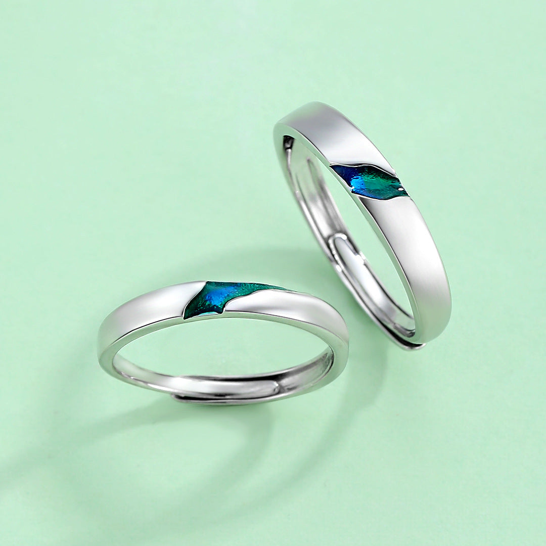 Planderful Green Blue Galaxy Ring Sterling Silver 925 Couple Unisex Adjustable Luxurious Valentine Gift
