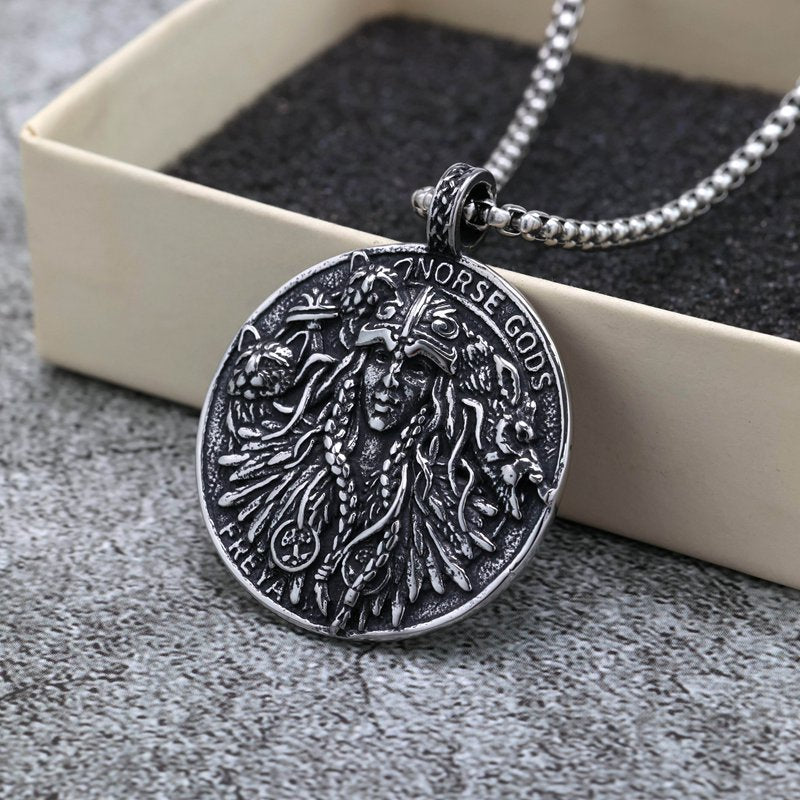 Viking Pendant Retro Stainless Steel Unisex Double Sided Norse Totem Necklace Planderful Norse Legacy