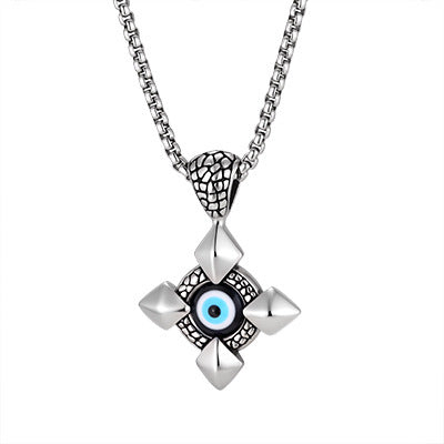 Stainless Steel Devil's Eye Cross Male Wave Pendant Necklace