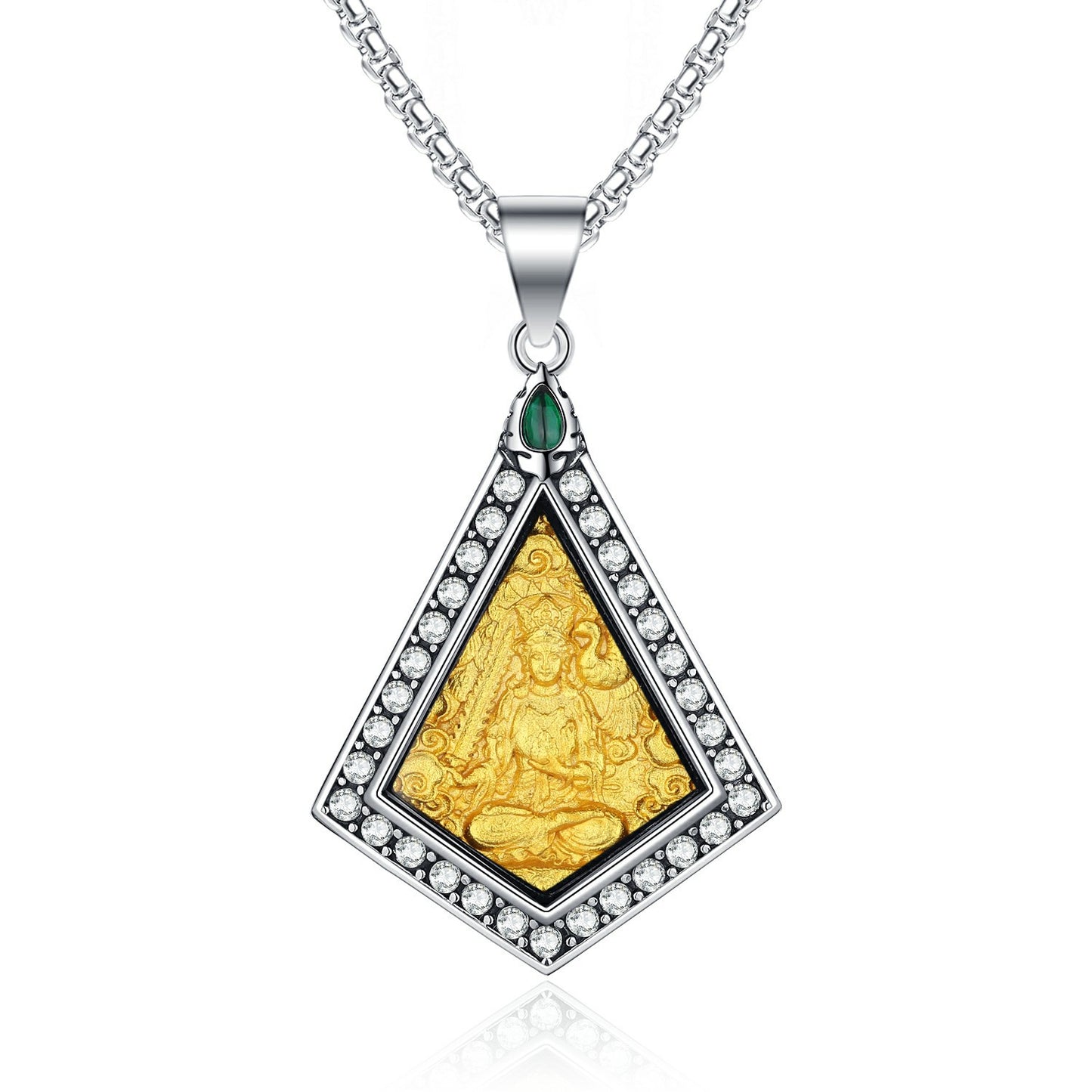 Zircon Necklace – Elegant Zodiac Buddha Pendant In Titanium Steel With Inlaid Zircon Accents