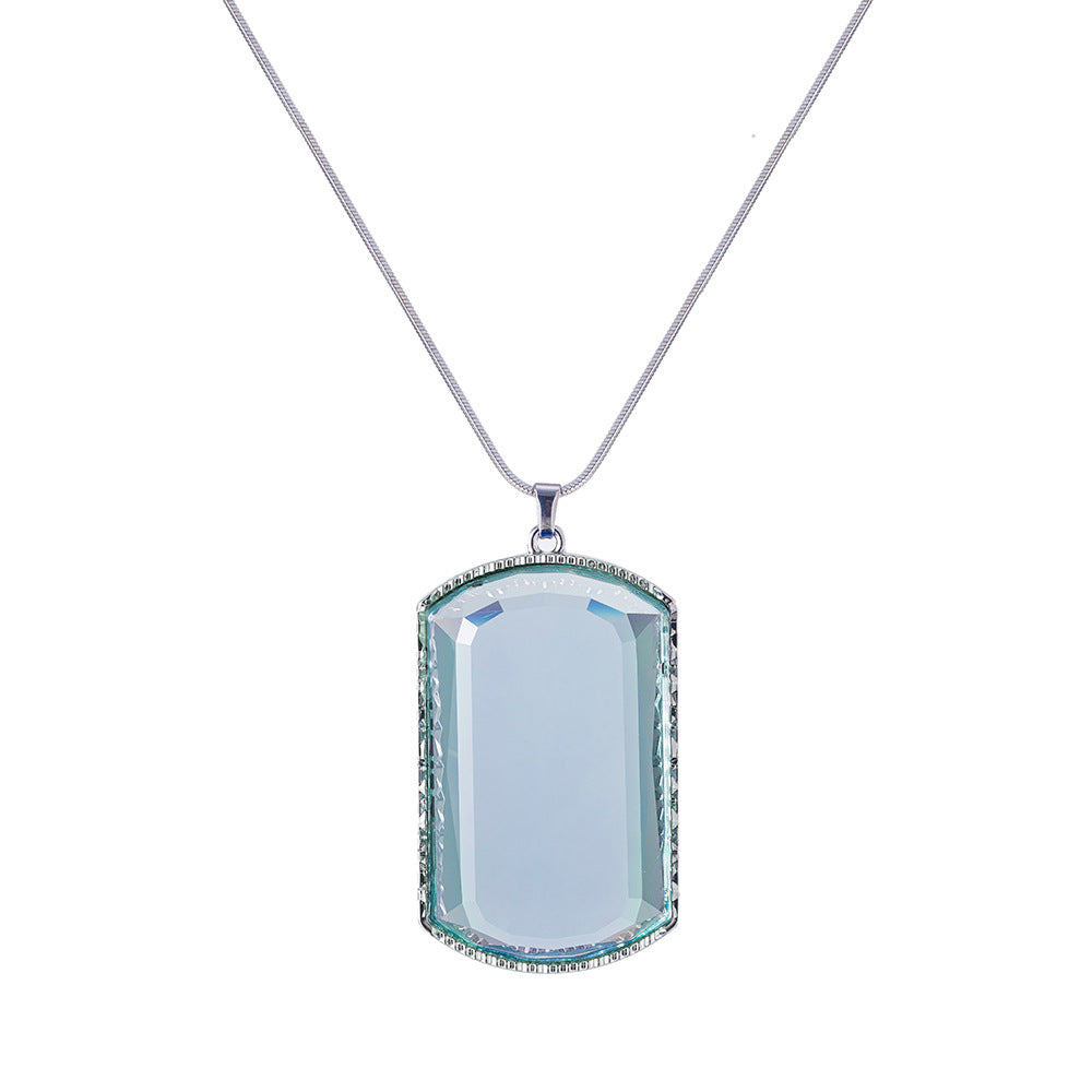 Planderful Colorful Square Crystal Pendant Necklace for Women Sparkling Everyday Genie Collection