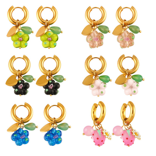 Planderful Stainless Steel Resin Flower Agate Earrings Women