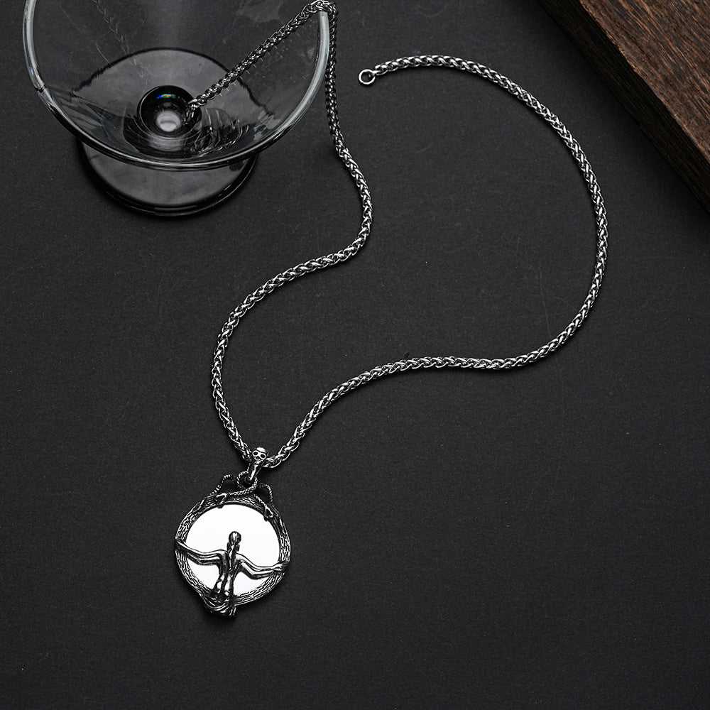 Planderful Bold Stainless Steel Skull Mirror Pendant Necklace Unisex Punk Jewelry Gift For Him And Her