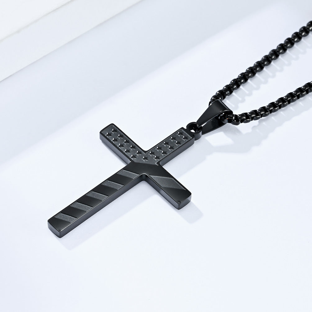 Planderful American Flag Cross Necklace Titanium Steel Unisex Hip Hop Style Premium Daily Wear