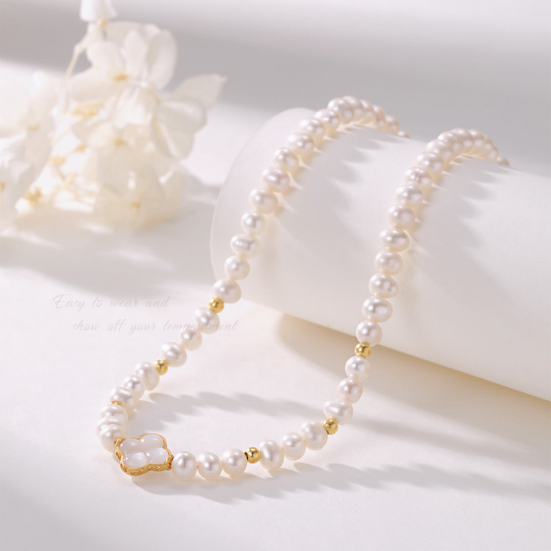 Freshwater Pearl Four-Leaf Clover Necklace
