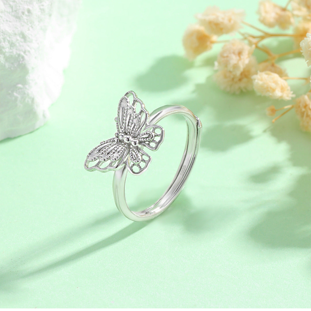 Planderful Everyday Genie – Korean Version 925 Sterling Silver Hollow Butterfly Ring for Women