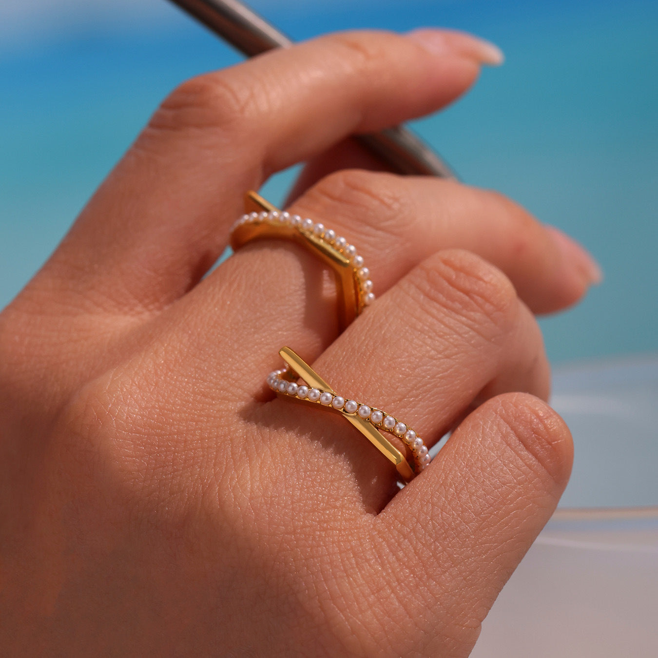 Planderful Zircon Bead Ring For Women Open Design Luxury