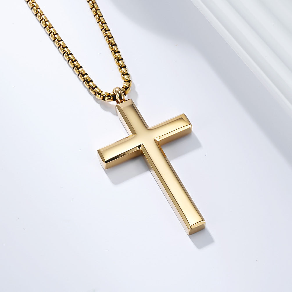 Planderful Titanium Cross Pendant Necklace Unisex Glossy Non Fading Jewelry For Everyday Wear