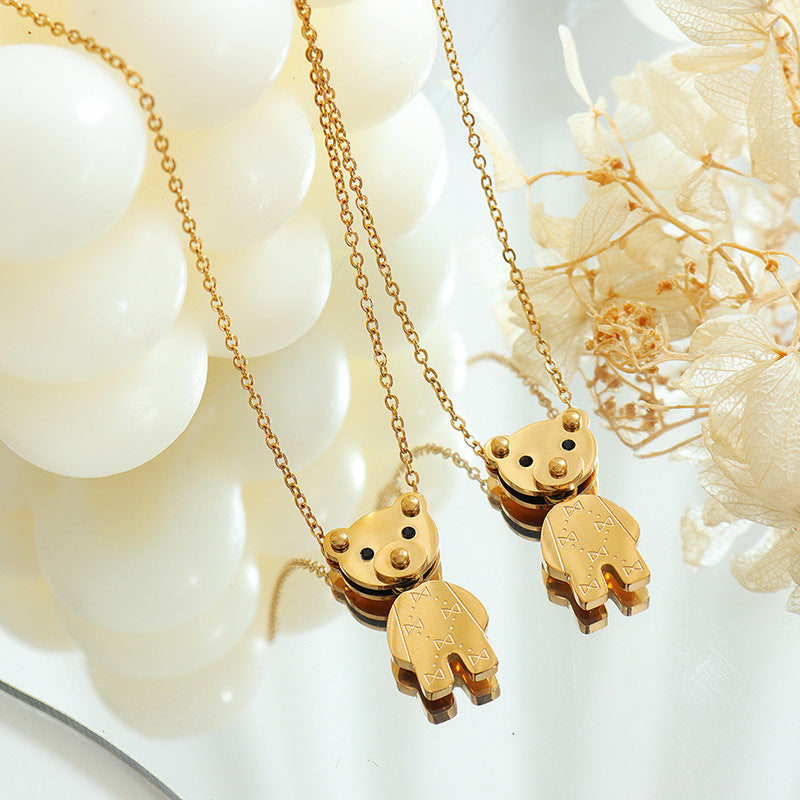 Cute Bear Pendant Necklace with Zircon Stone Inlay, Unique Design for Women's Collar Chain Jewelry