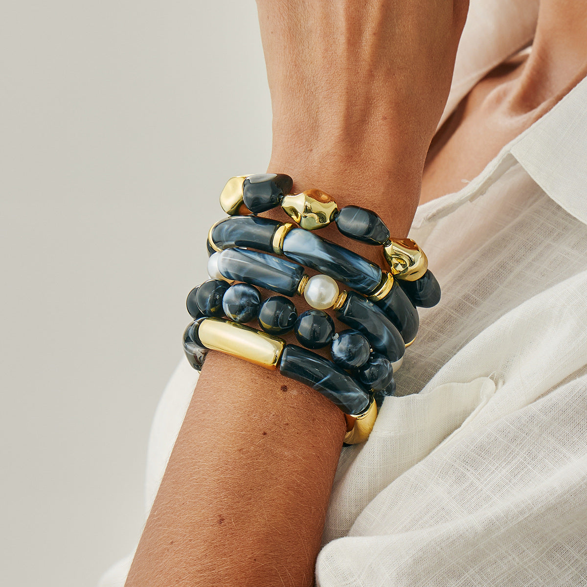 Planderful Black Pearl Bracelet Elastic Beaded For Readers