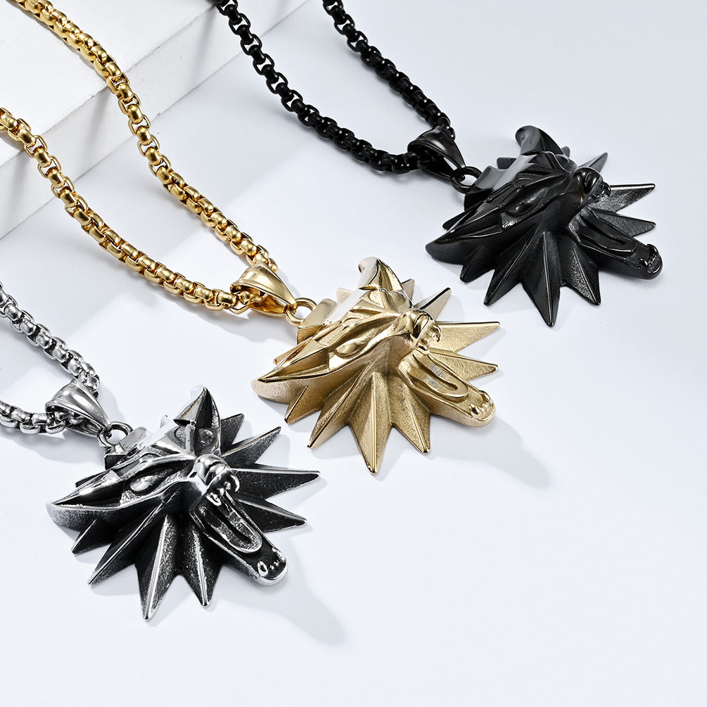 Witcher 3 Wizard 3 Wolf Head Titanium Steel Necklace for Men