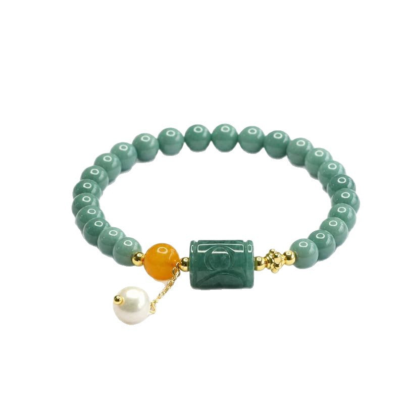 Blue Water Jadeite Barrel Bead Beaded Bracelet