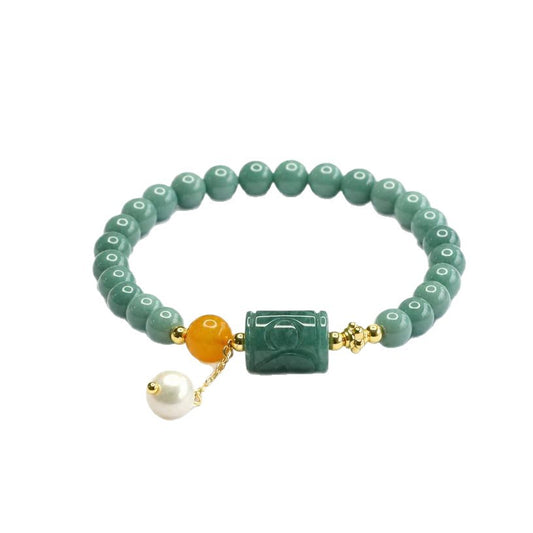 Blue Water Jadeite Barrel Bead Beaded Bracelet