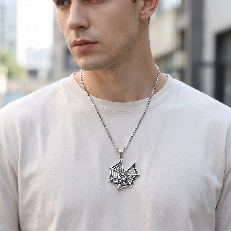 Halloween Diablo Skull Spider Web Pendant Diablo Old Gothic Spider Men's Stainless Steel Necklace