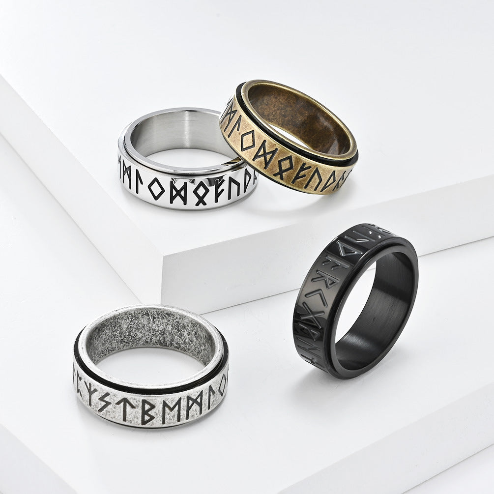 Retro Style Nordic Viking Text Titanium Steel Ring for All