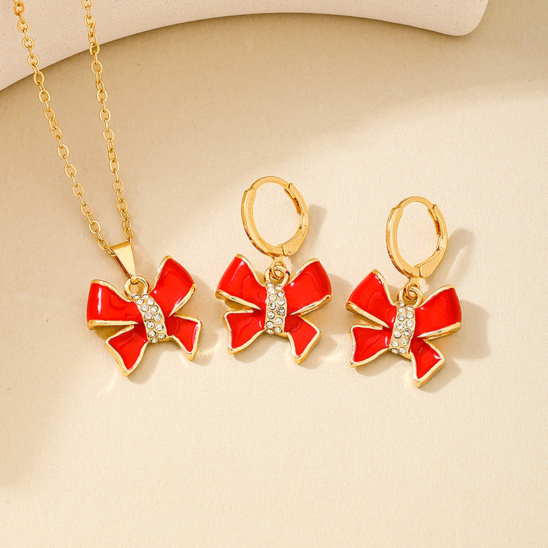 Charming Red Bow Jewelry Set for Women by Planderful