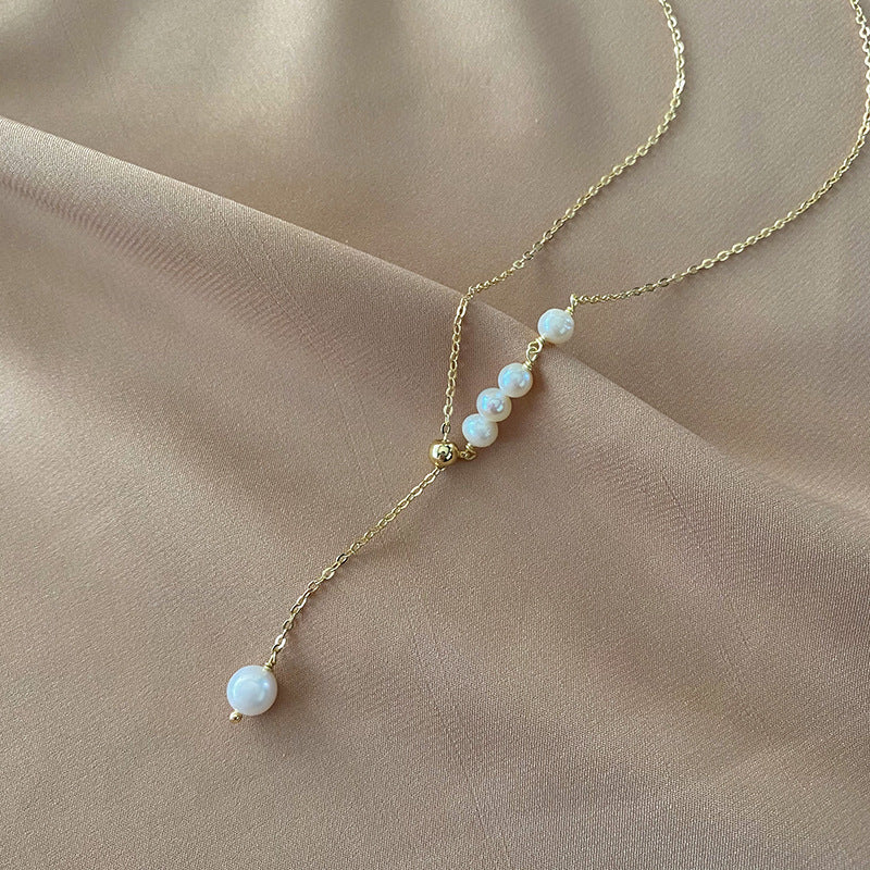 Light Luxury 14K Gold Pearl Collar Necklace for Women by Planderful Collection