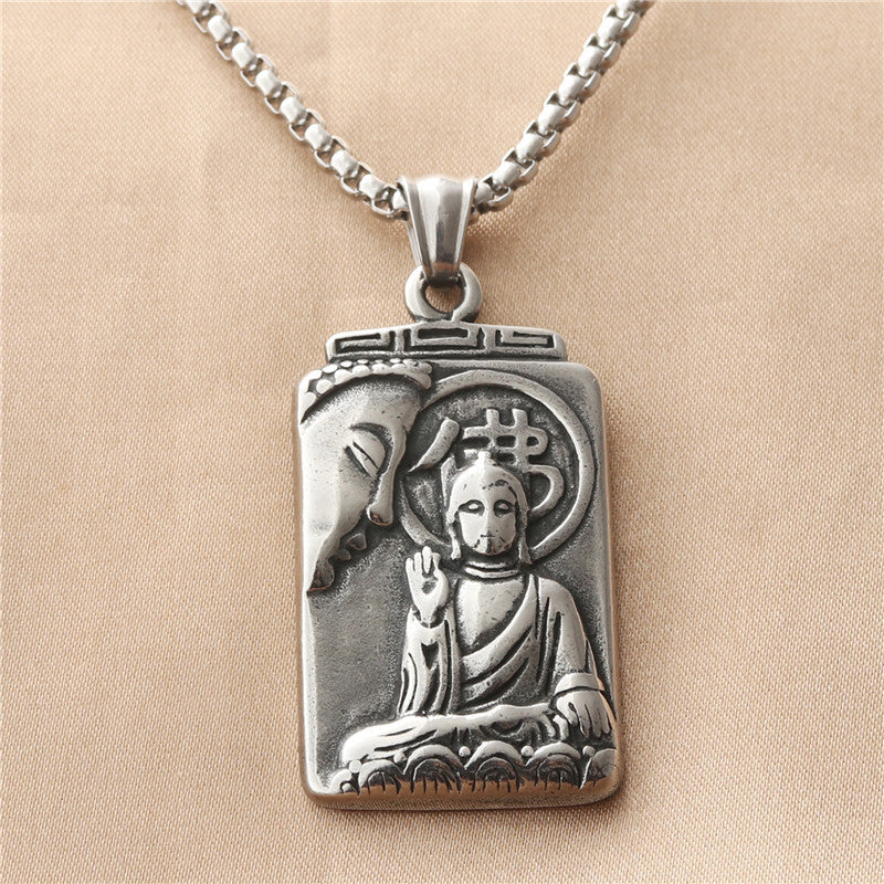 Personalized Titanium Steel Amitabha Pendant Necklace for Men - Retro Punk Trendy Design