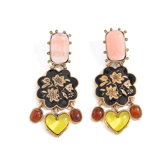 Planderful Vienna Verve Floral Gem Fringed Earrings For Boho Retro Ethnic Style Lovers Statement Ear Jewelry