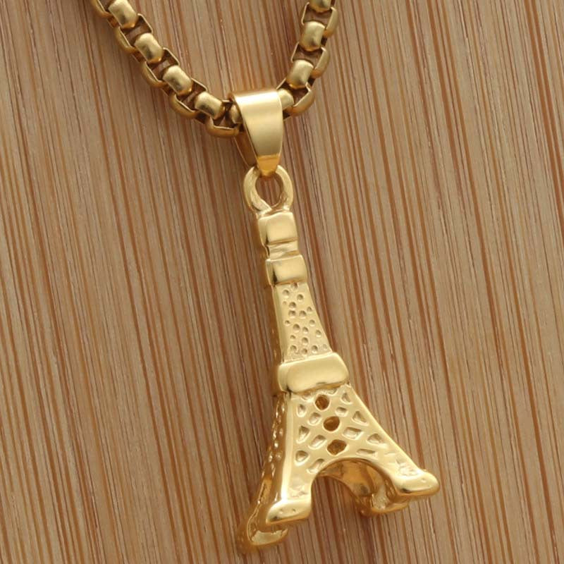 Punk Vintage Stainless Steel Eiffel Tower Pendant Necklace for Men and Women