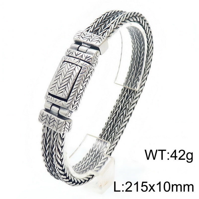 Keel Chain Punk Style 7/10mm Woven Wheat Ear Pattern Stainless Steel Men's Bracelet