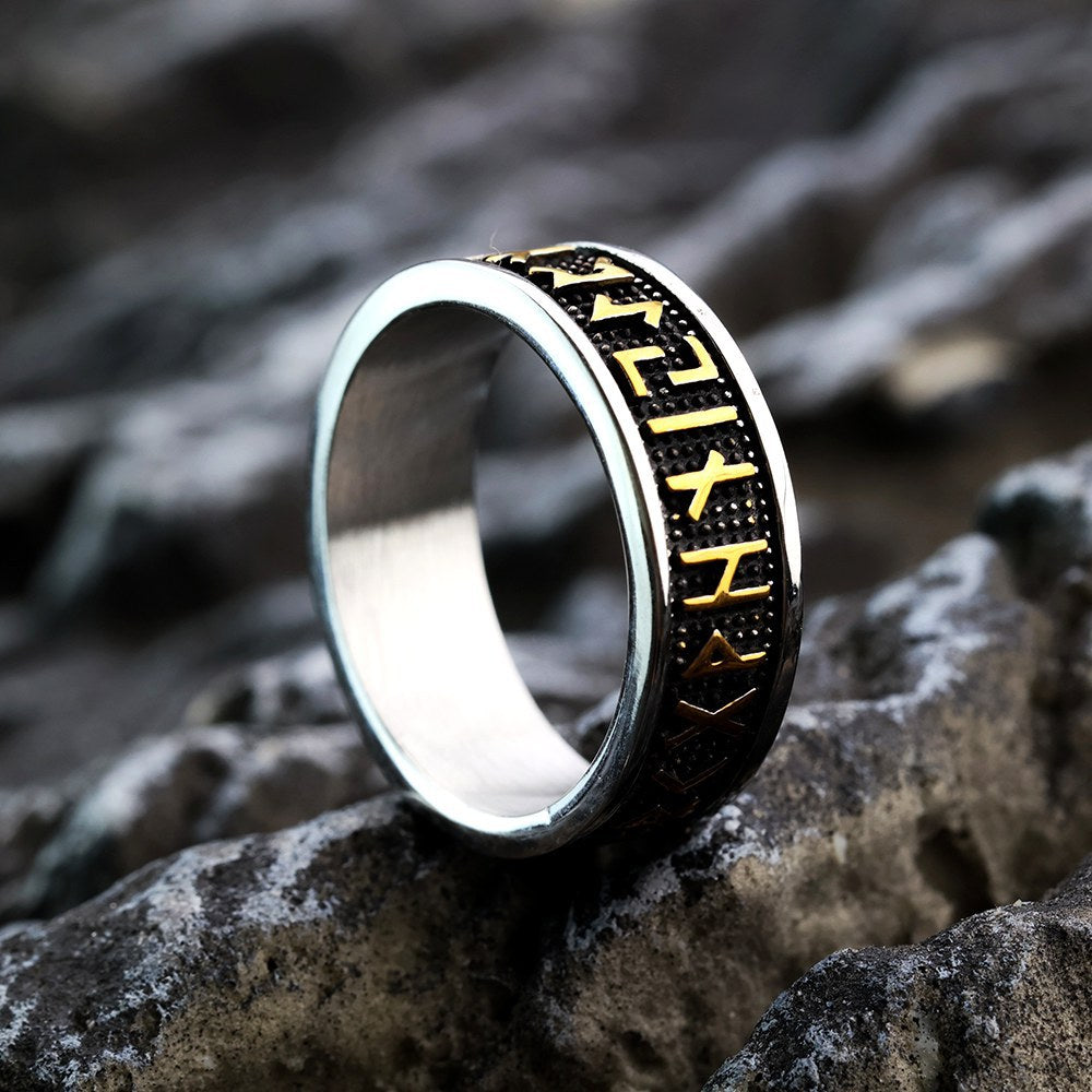 Creative New European and American Retro Viking Letter Men's Titanium Steel Ring