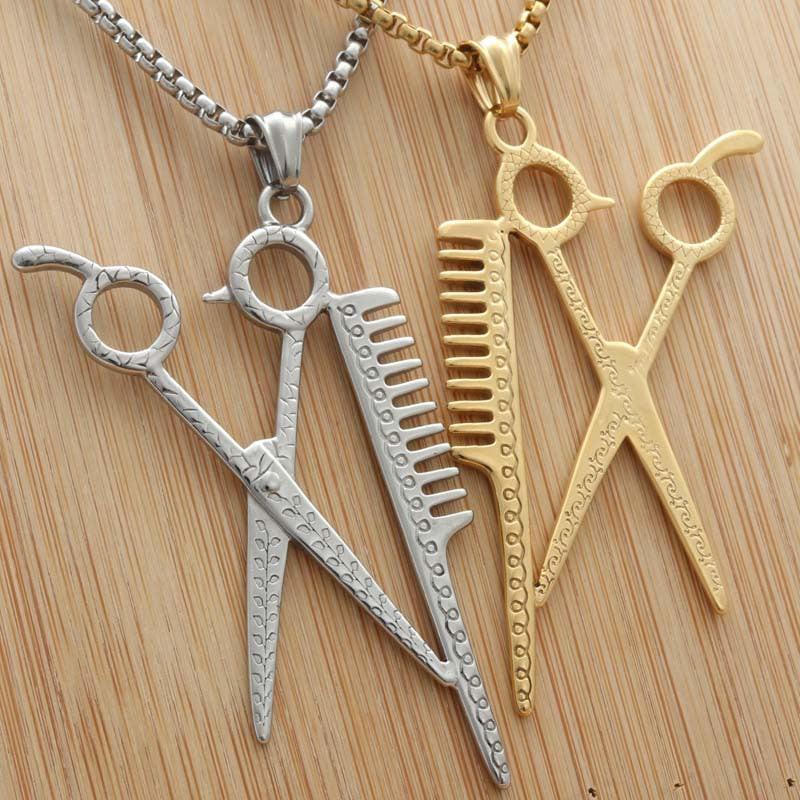 Titanium Steel Scissors Pendant Necklace for Men - Punk Retro Style by Planderful