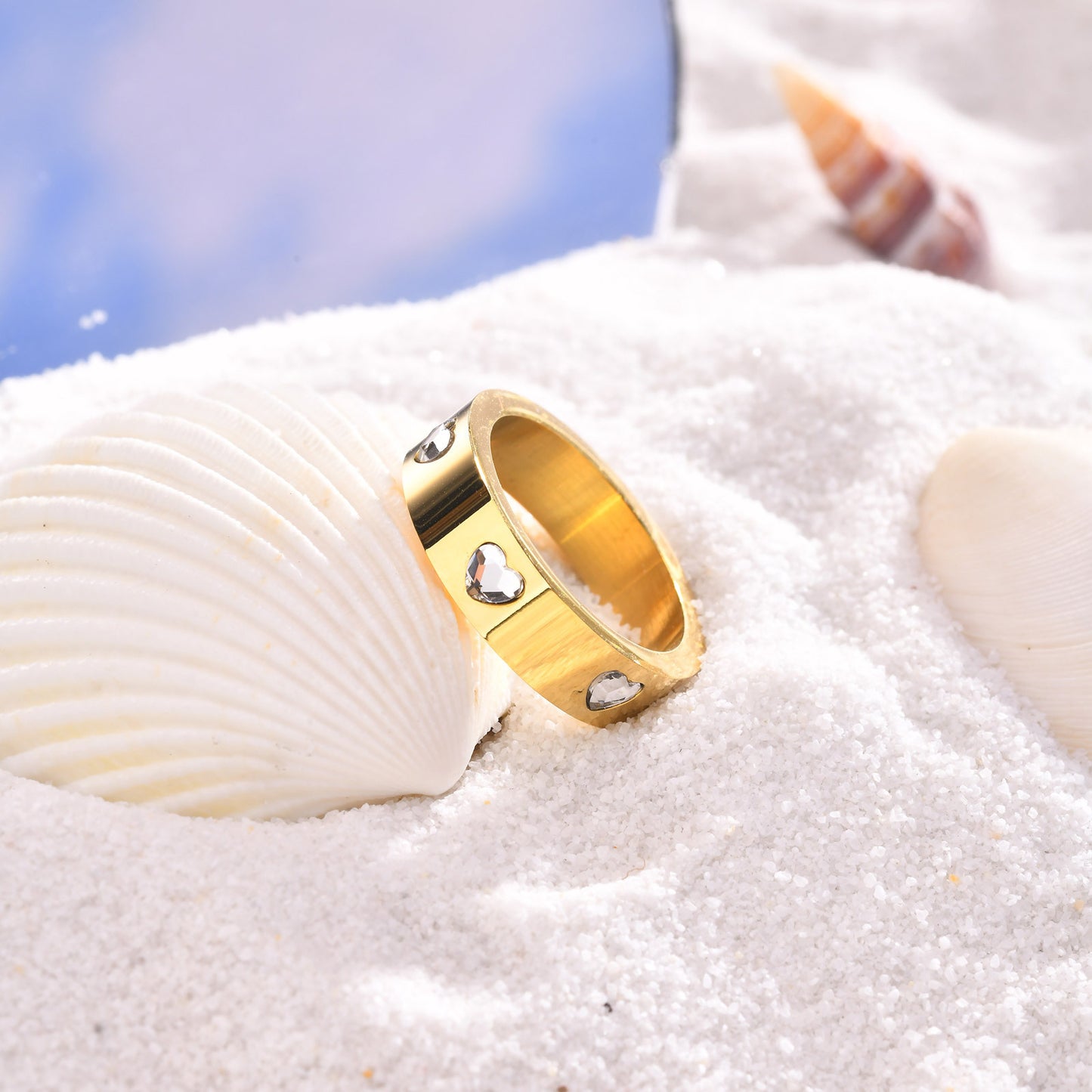 Jewelry Stainless Steel 6 Heart Shaped Zircon Ladies Ring