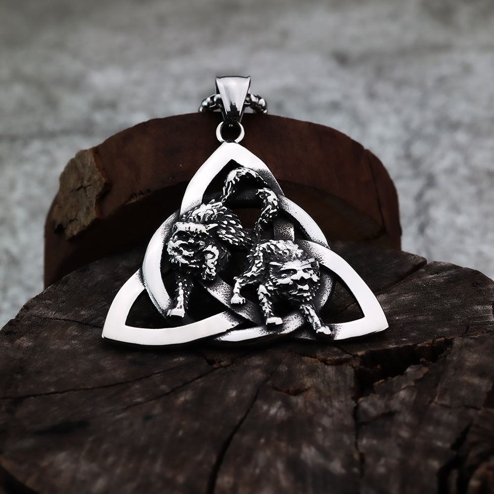 Planderful Norse Legacy Wolf Pendant Necklace With Celtic Irish Knot Titanium Steel For Men