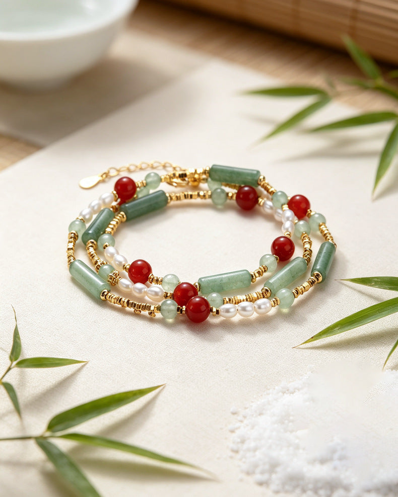 Freshwater Pearl & Aventurine Multi-Wrap Bracelet