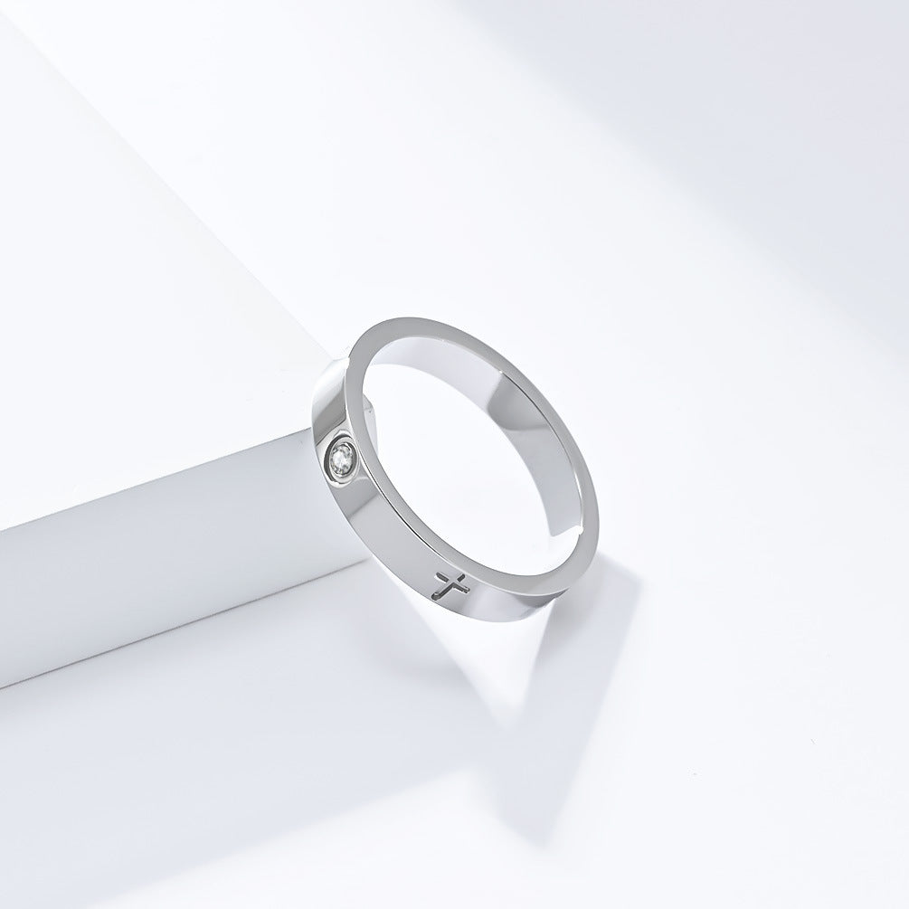 Planderful Zircon Ring For Women Cross Design Titanium Steel Light Luxury Everyday Wear