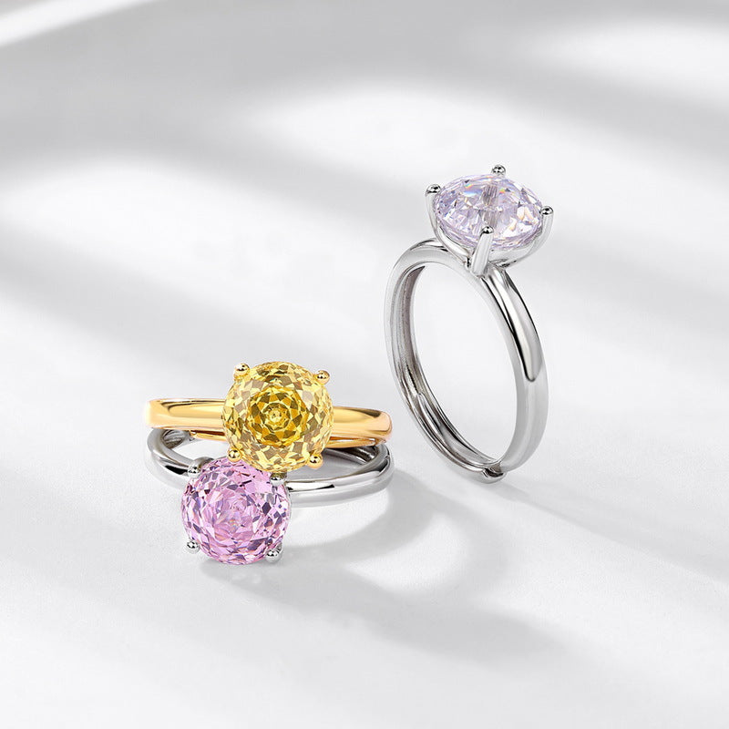 S925 Sterling Silver Zircon Rose Four-Prong Ring