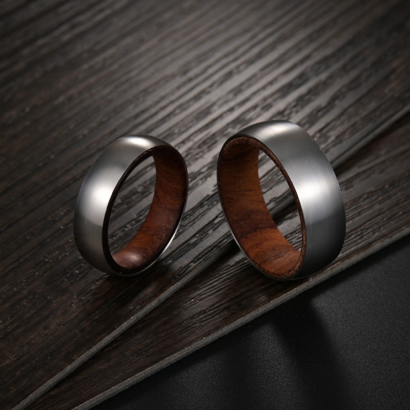 Planderful Rosewood Inlay Titanium Steel Ring For Men Unisex Couple Jewelry Durable