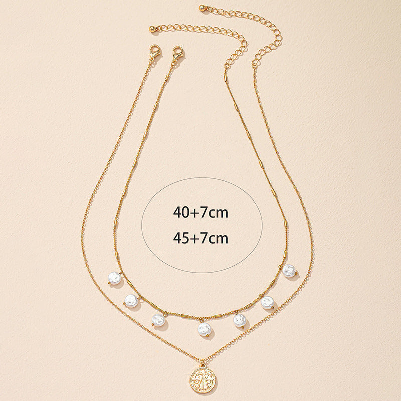 Exquisite Double Layered Pearl Necklace with Light Luxury Gold Chain