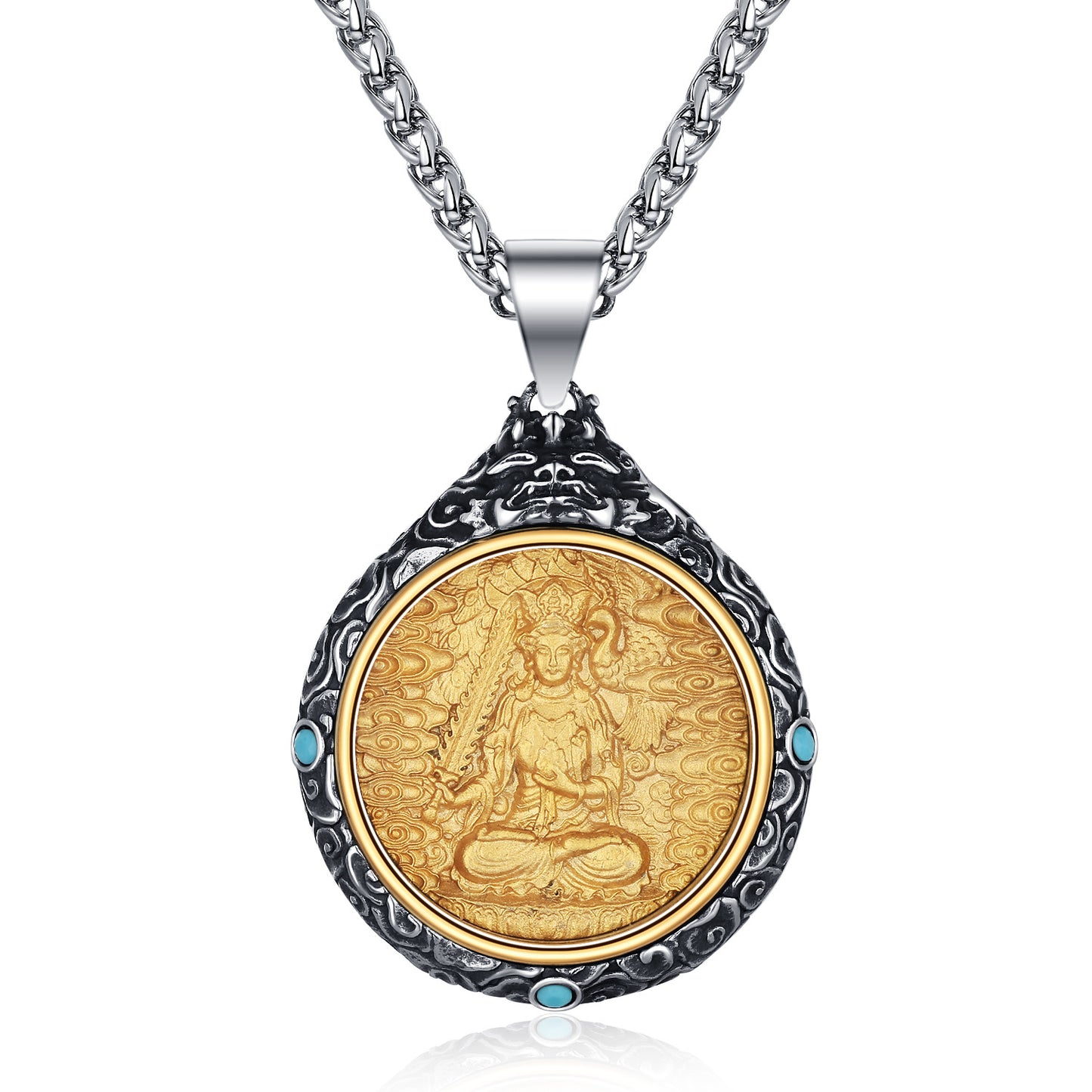 Titanium Steel Necklace – Elegant Bodhisattva Zodiac Pendant Necklace For New Chinese Style