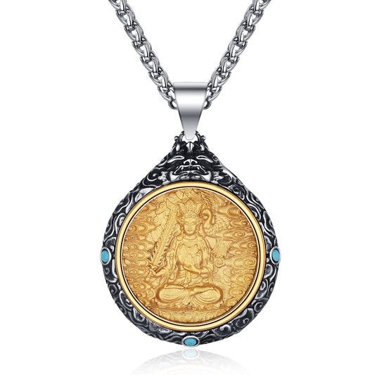 Titanium Steel Necklace – Elegant Bodhisattva Zodiac Pendant Necklace For New Chinese Style