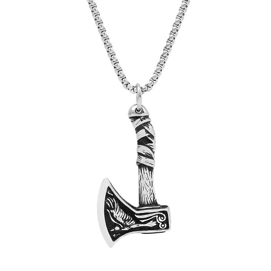 Planderful Collection Viking Pirate Celtic Wolf Axe Necklace For Men Premium Titanium Steel Pendant Gift For Him