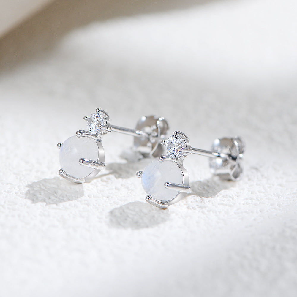 Planderful Moonstone Earrings Sterling Silver S925 For Women Natural Moonstone With Zircon Light Luxury Jewelry