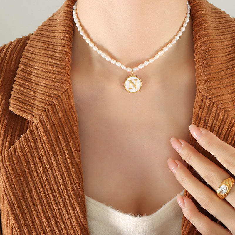 French Chic Pearl Necklace with White Sea Shell Inlay