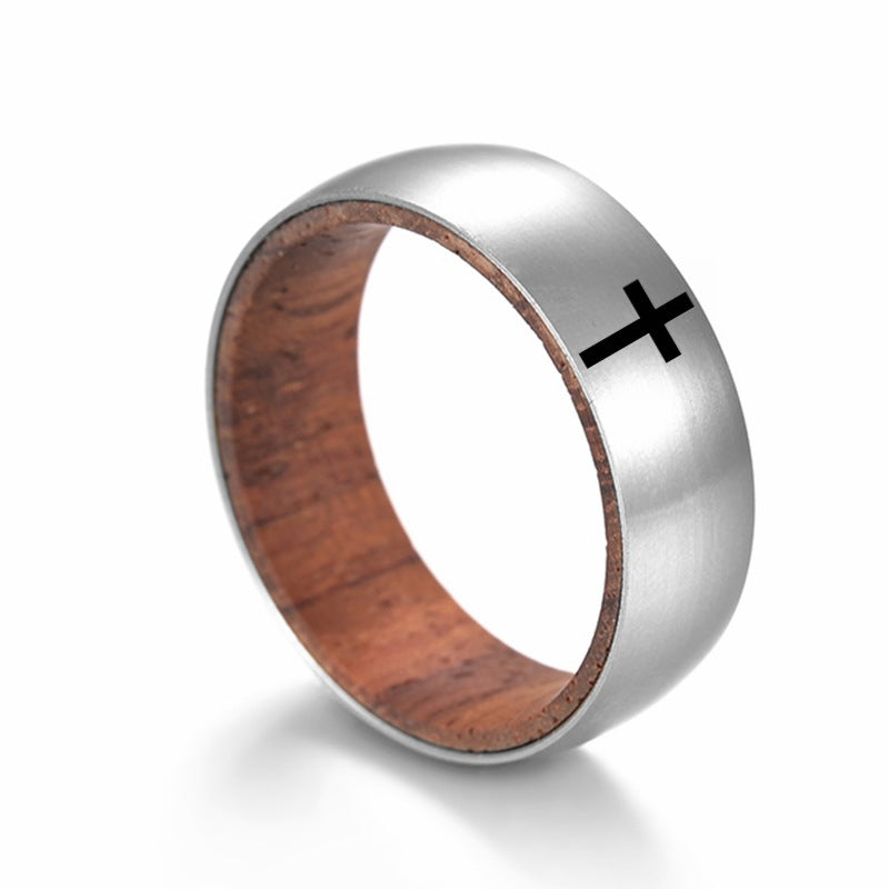 Planderful Rosewood Inlay Titanium Steel Ring For Men Unisex Couple Jewelry Durable