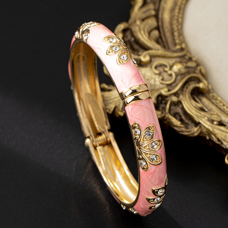 Planderful Vienna Verve Bracelet – Elegant Metal Pink Dripping Flower Design