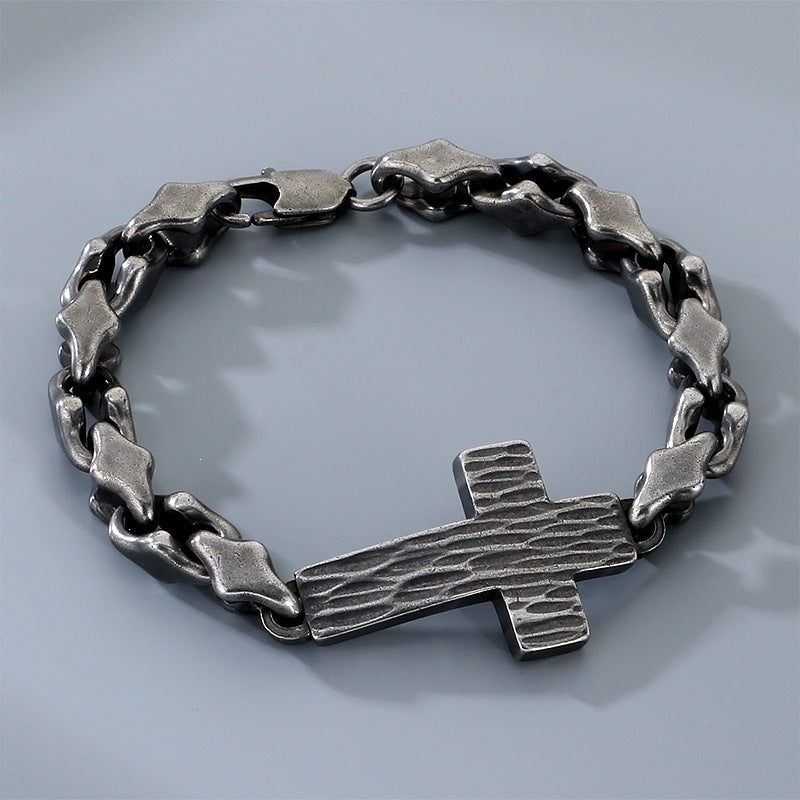 American Titanium Steel – Hammer Cross Texture Stainless Steel Men's Bracelet