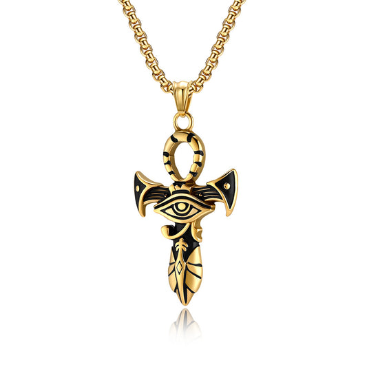 Planderful Eye of Horus Ankh Cross Necklace Titanium Steel Pendant Protector Symbol For Egyptian History Lovers