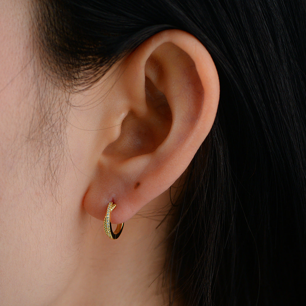 S925 Sterling Silver Zircon Cross Ear Buckle Zircon Geometric Circle Earrings