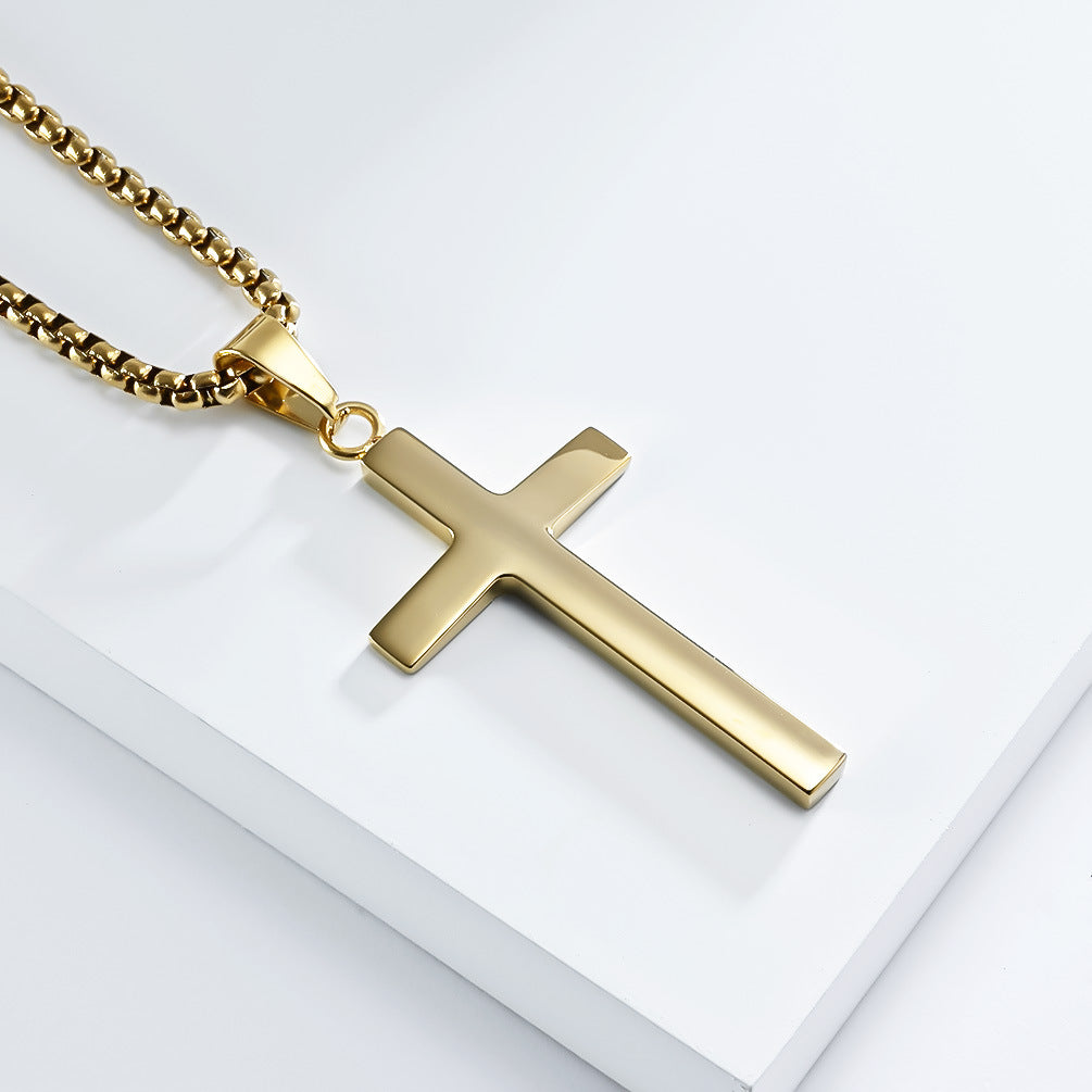 Planderful Titanium Steel Cross Necklace Bevel Geometric Pendant Bold Unisex Everyday Genie Collection